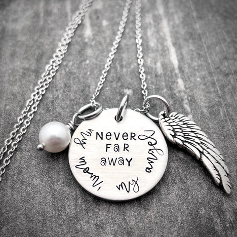NEVER FAR AWAY MY MOM MY ANGEL NECKLACE