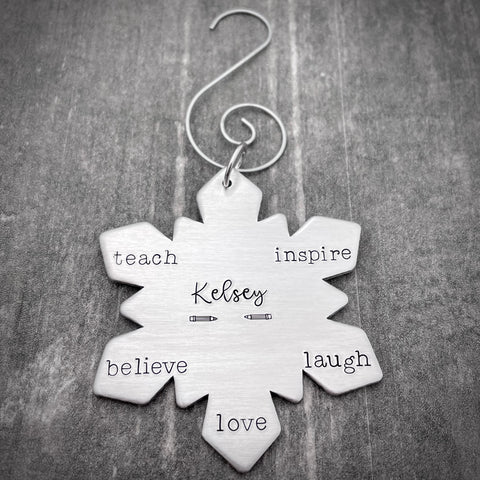 TEACH BELIEVE LOVE LAUGH INSPIRE CHRISTMAS ORNAMENT
